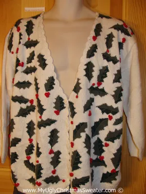 80s Style Tacky Cheesy Holiday Sweater Cardigan with Ivy (f1191)