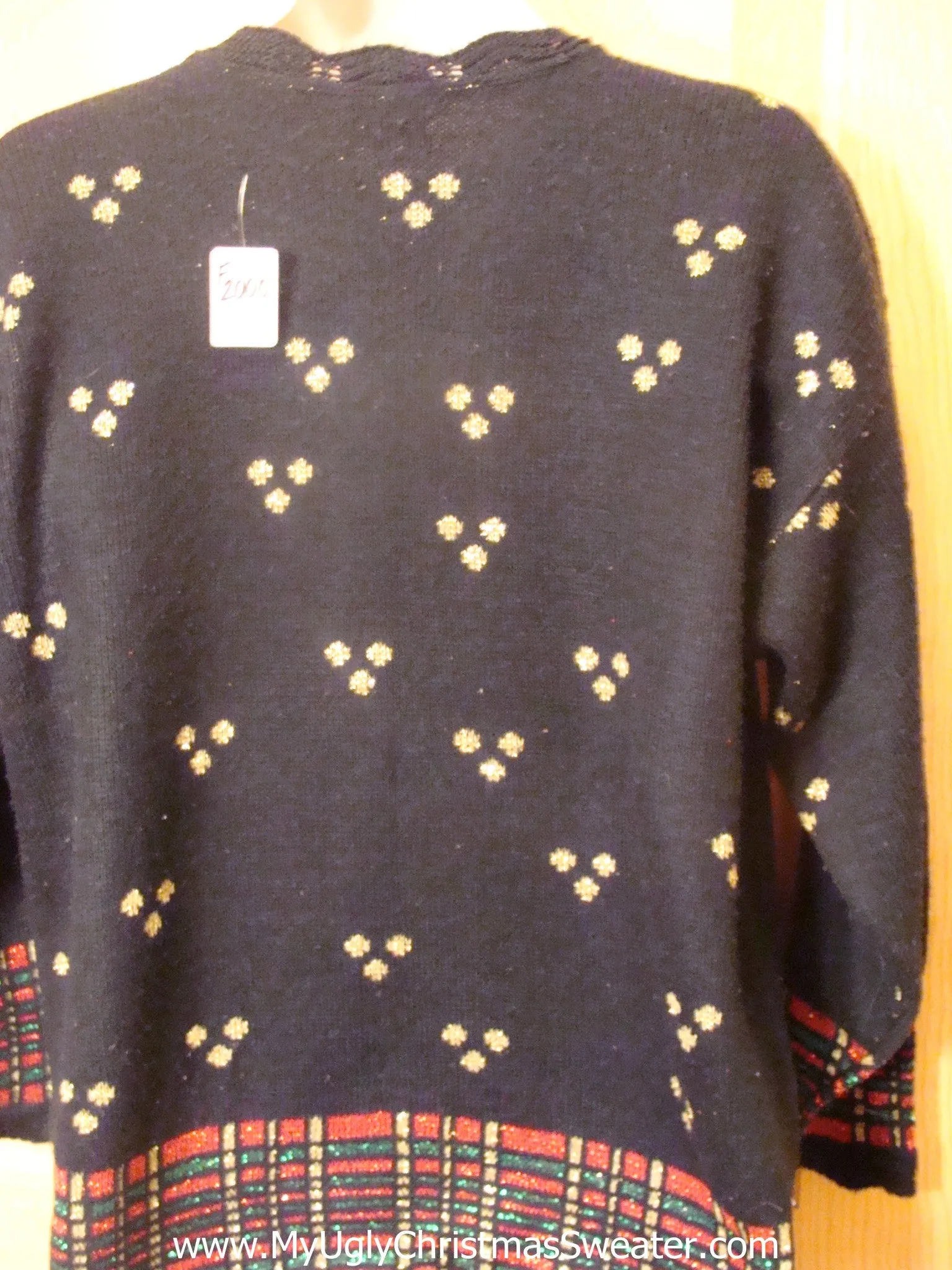 80s Vintage Ugly Christmas Sweater with Candles and Plaid Trim