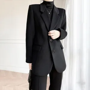 Black Single Breasted Wool Blend Blazer