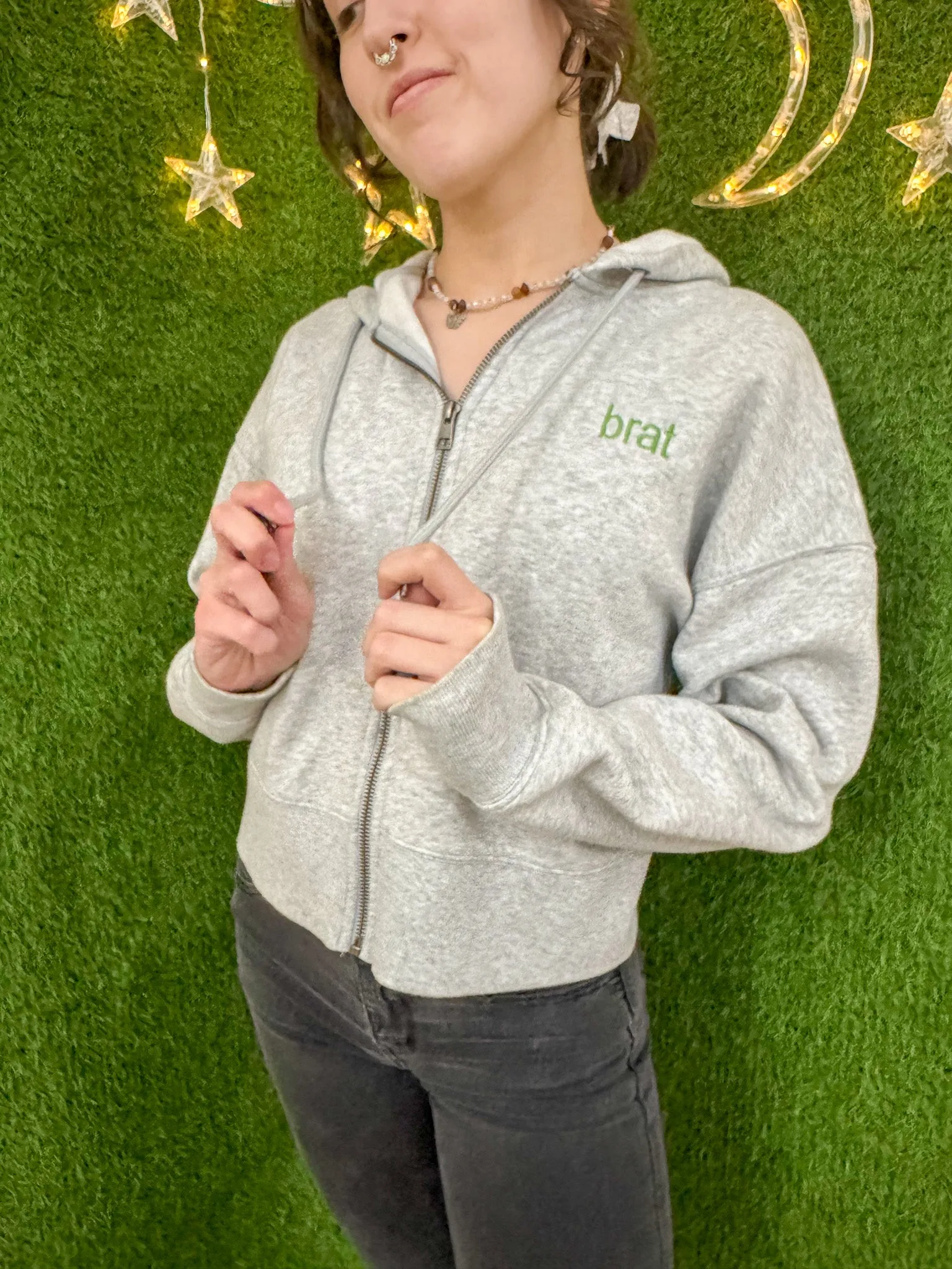 Brat Grey Zip Up Hoodie S