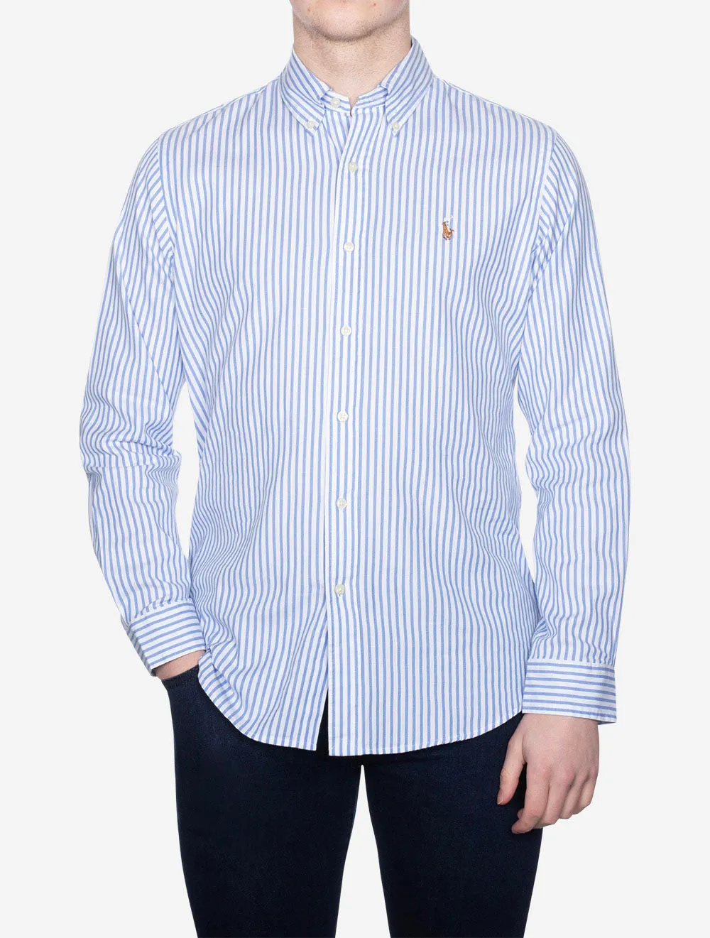 Button Down Oxford Stripe Shirt Blue