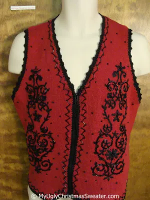 Cheap Classic Red and Black Nordic Ugly Christmas Sweater Vest