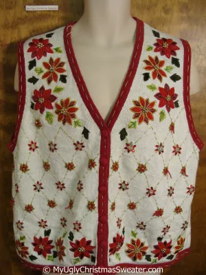 Cheap Poinsettia Bling Ugly Christmas Sweater Vest