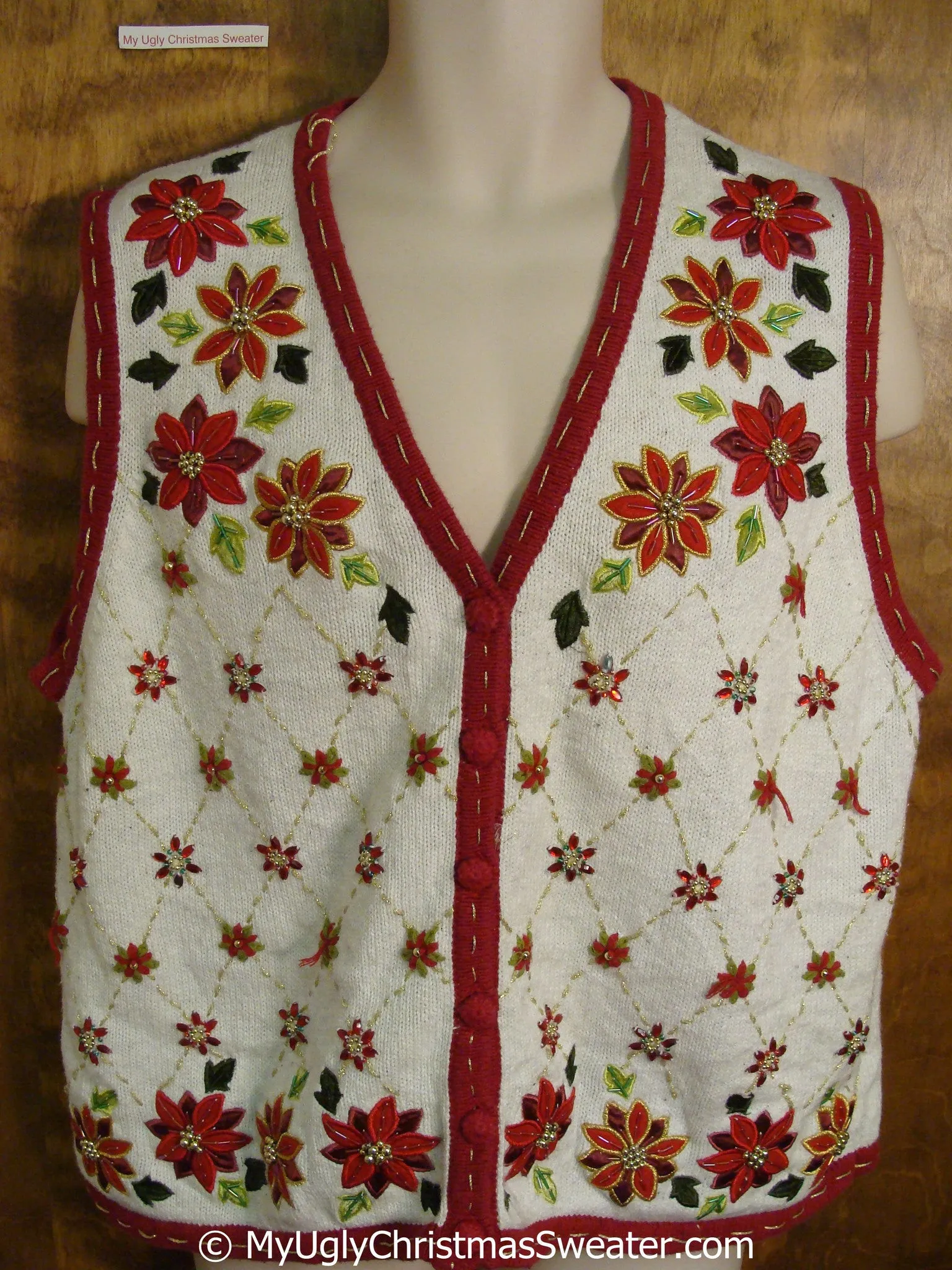 Cheap Poinsettia Bling Ugly Christmas Sweater Vest