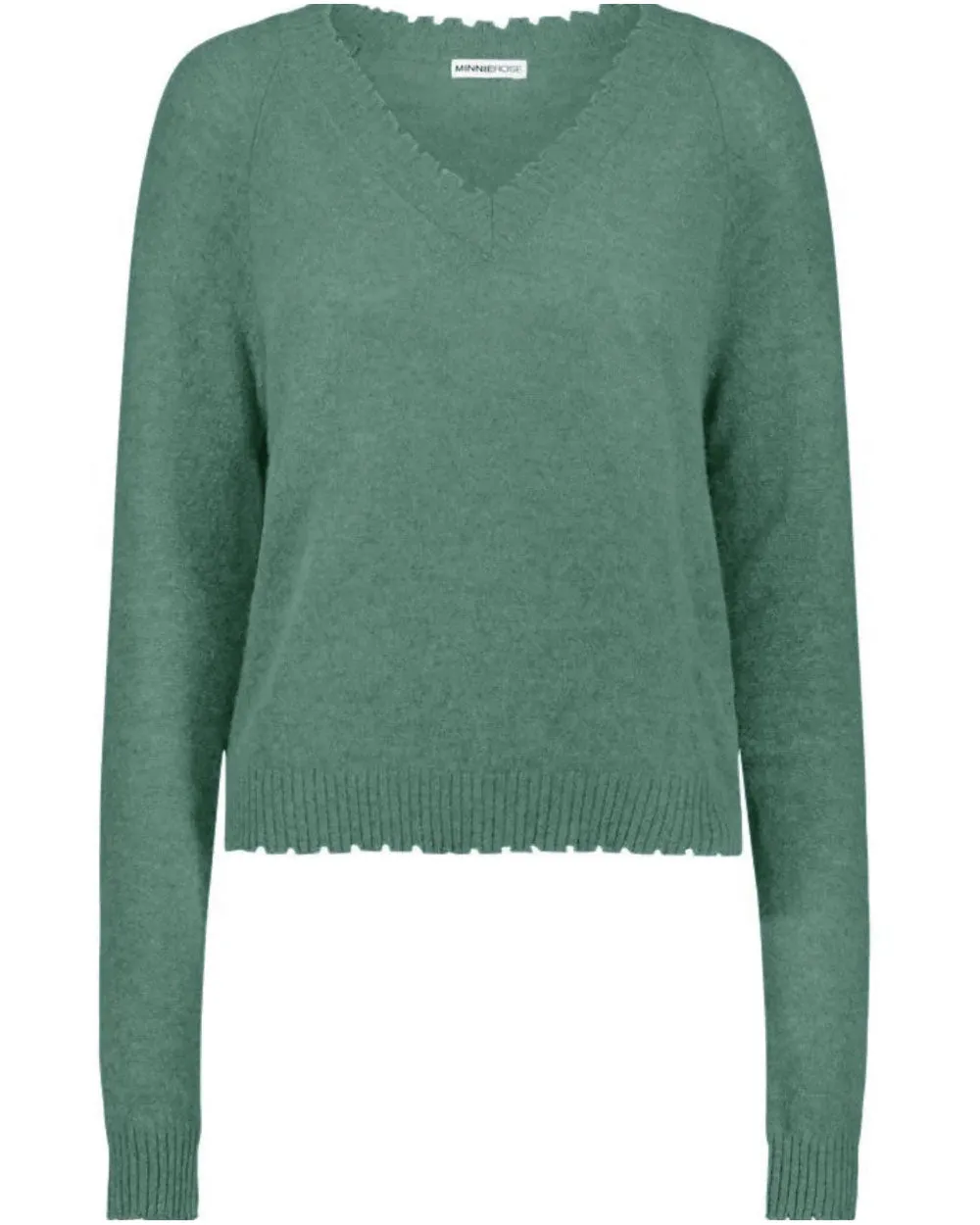 Cloudy Jade Fray V Neck Cashmere Sweater