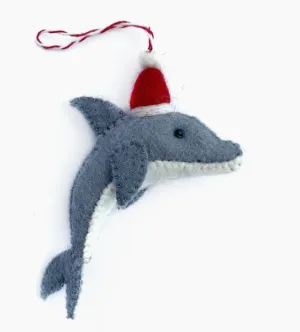 Dolphin in Santa Hat Felt Wool Ornament