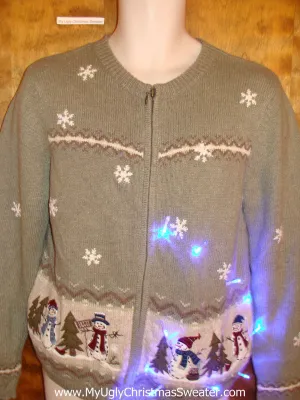 Festive Snowmen in Winter Light Up Ugly Xmas Sweater