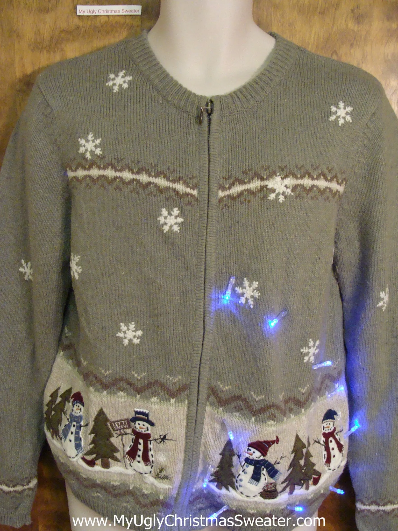 Festive Snowmen in Winter Light Up Ugly Xmas Sweater