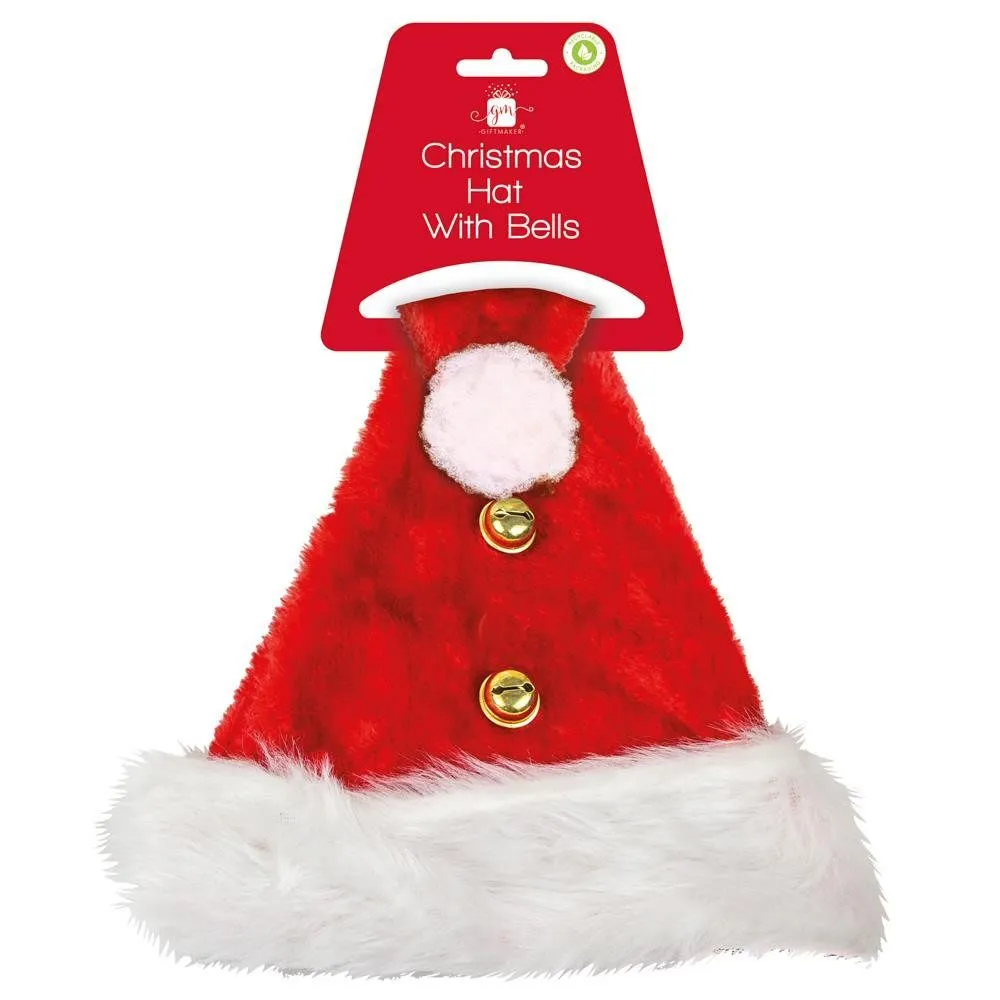 Giftmaker Red Fluffy Santa Hat with Bells