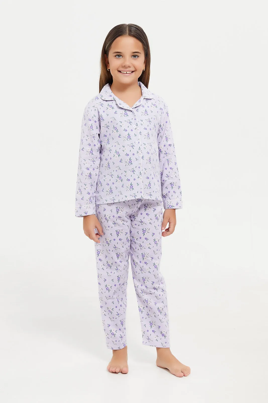Girls Lilac Printed Pyjama Set (2 Piece)