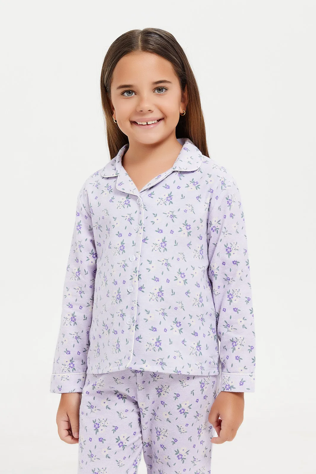 Girls Lilac Printed Pyjama Set (2 Piece)