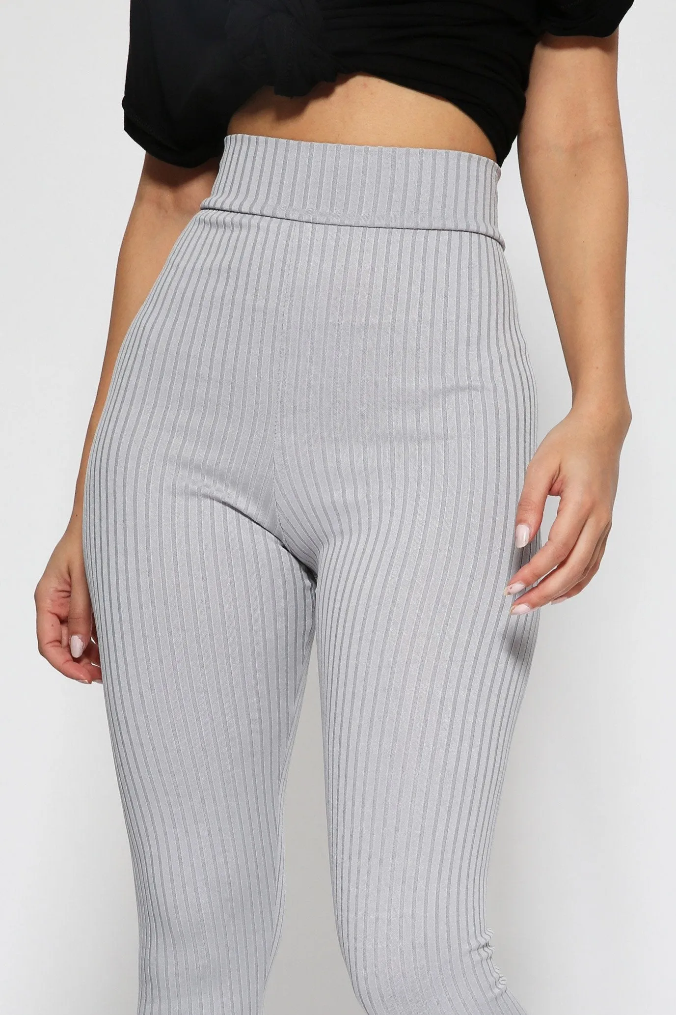 Grey Super High Waisted Ribbed Leggings