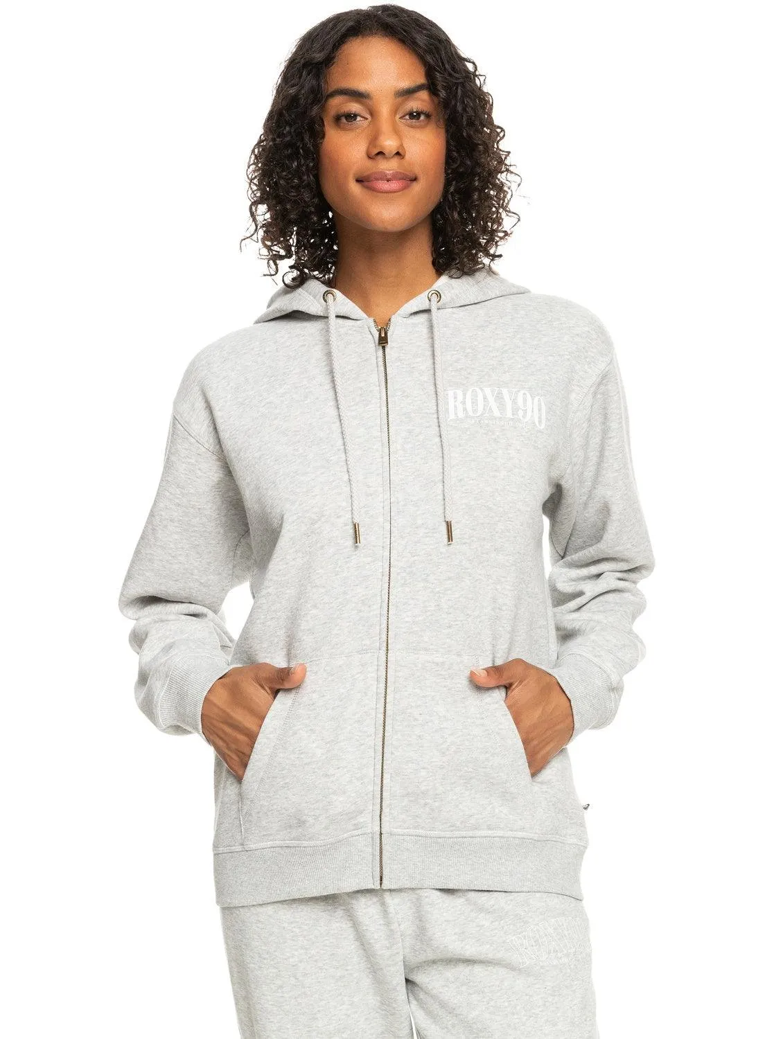 Hoodie Roxy Surf Stoked Brushed Zip Through Heritage Grey