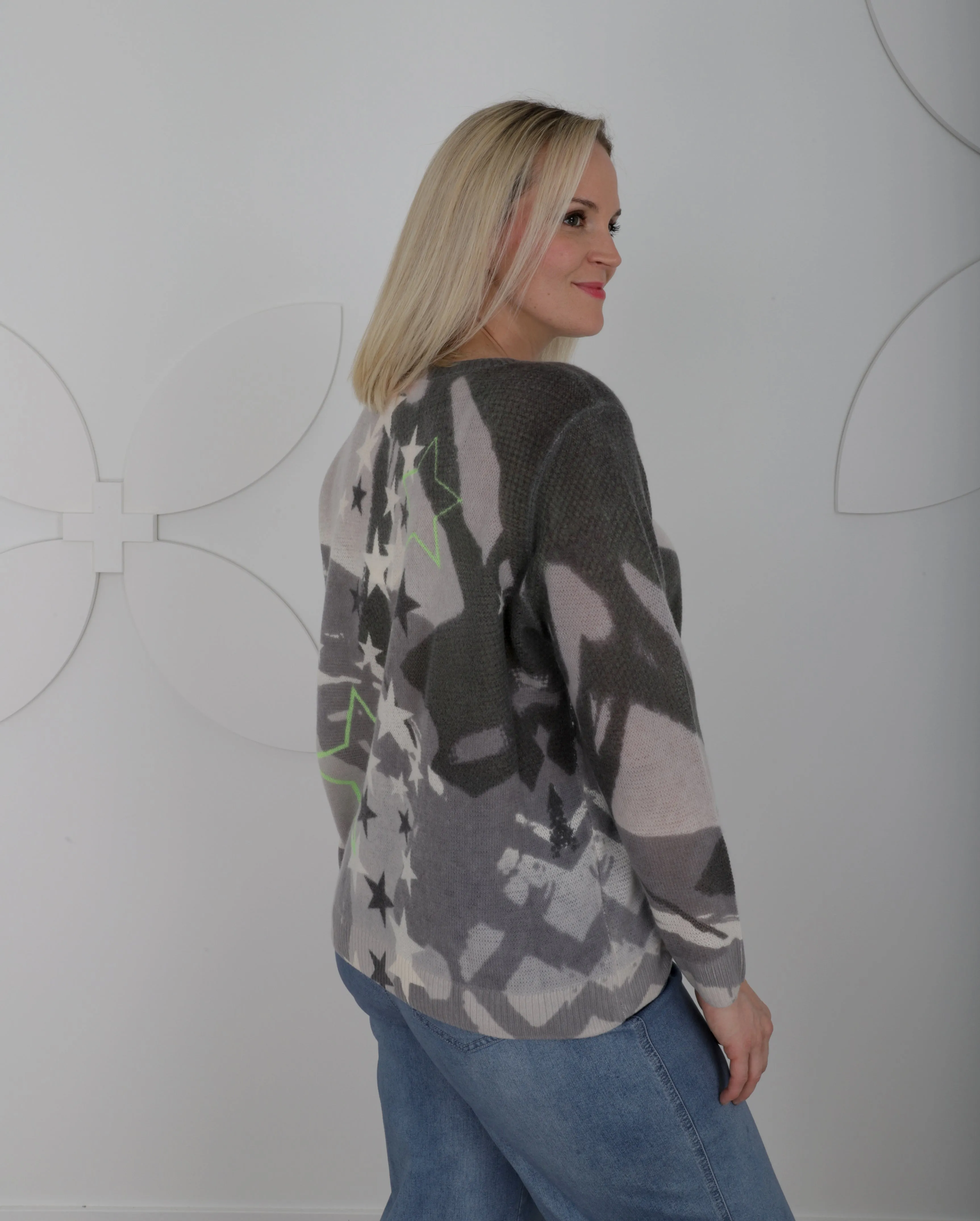 Lisa Todd Solar Power Luxury Cashmere Stars Sweater in Mid Grey