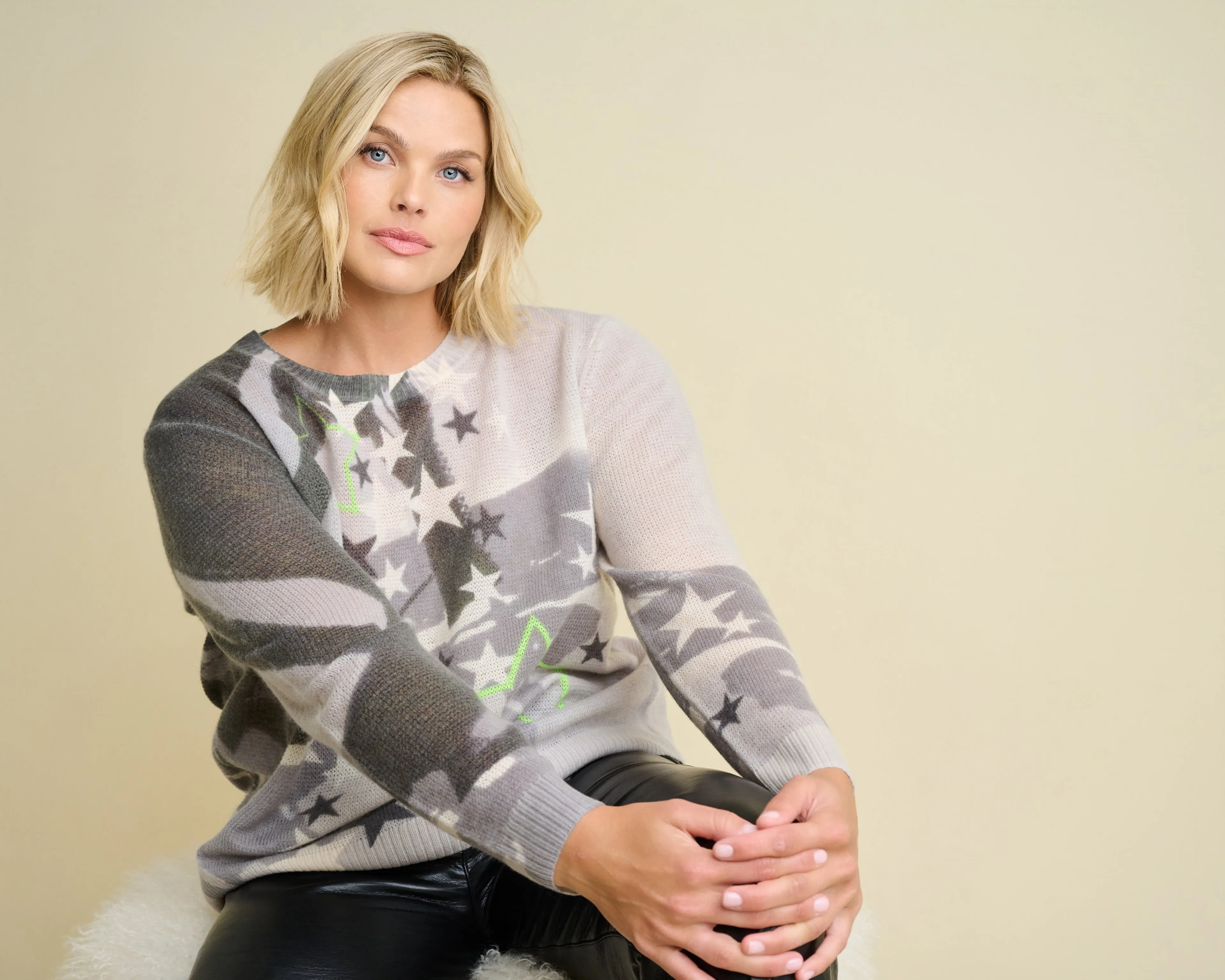 Lisa Todd Solar Power Luxury Cashmere Stars Sweater in Mid Grey