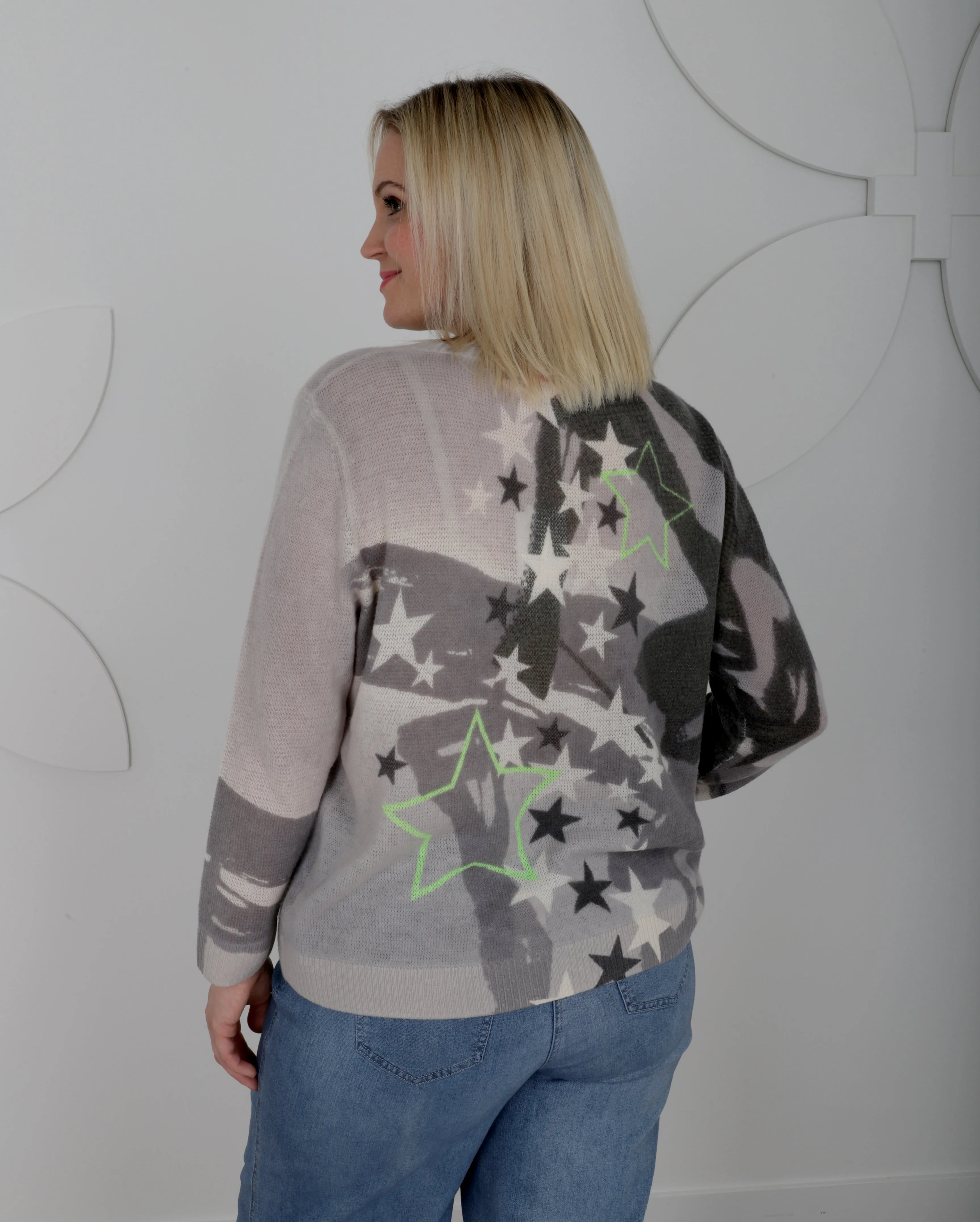 Lisa Todd Solar Power Luxury Cashmere Stars Sweater in Mid Grey