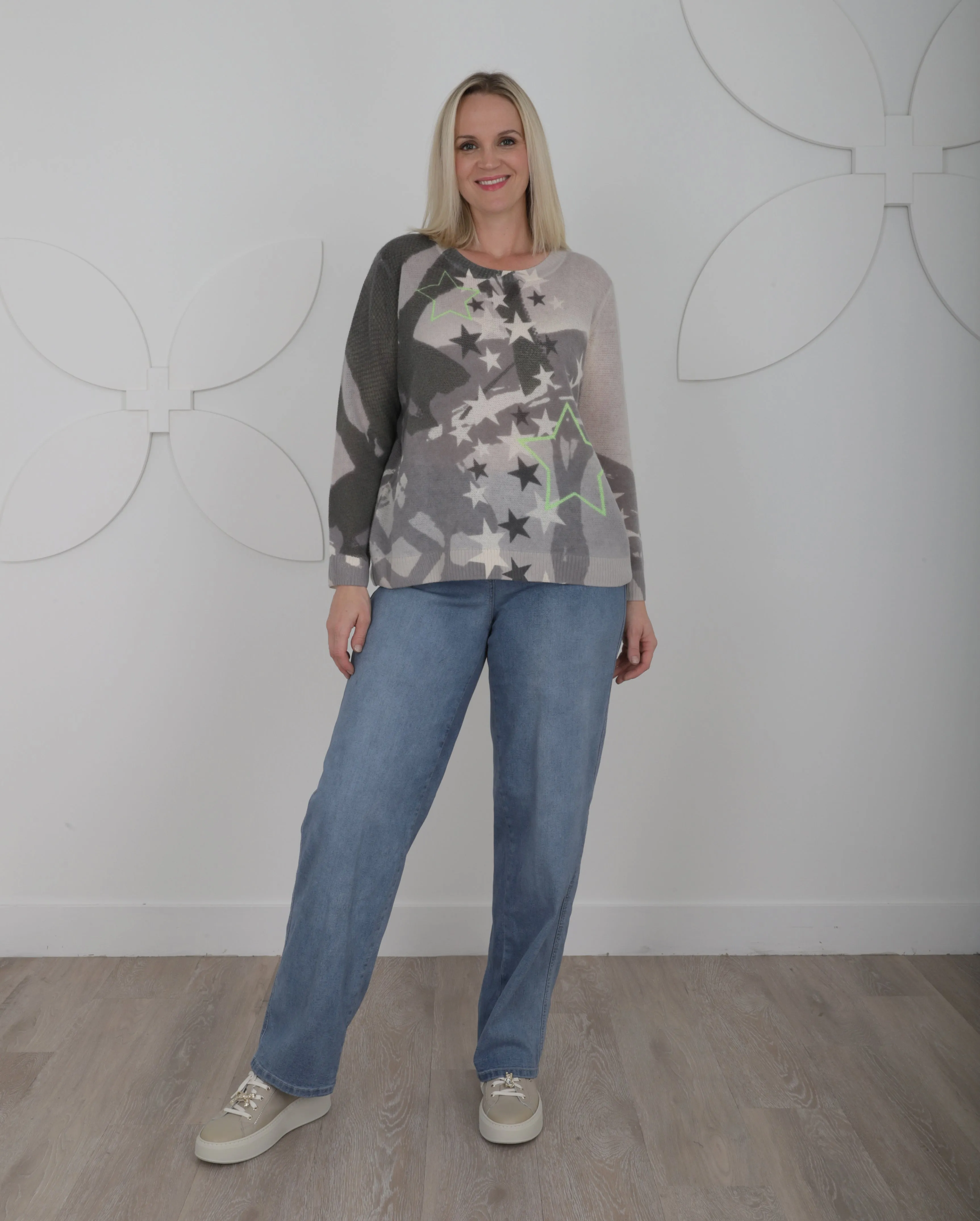 Lisa Todd Solar Power Luxury Cashmere Stars Sweater in Mid Grey