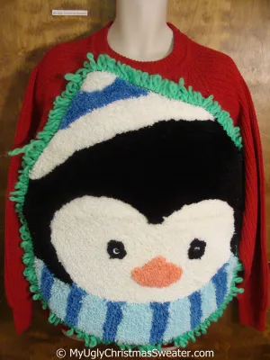 Mens Funny Pullover with Huge Fluffy Penguin