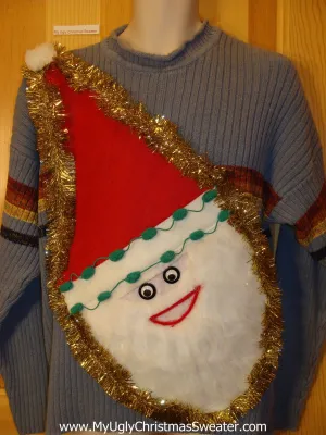 Mens Wacky 3D Furry Santa Ugly Christmas Sweater Blue