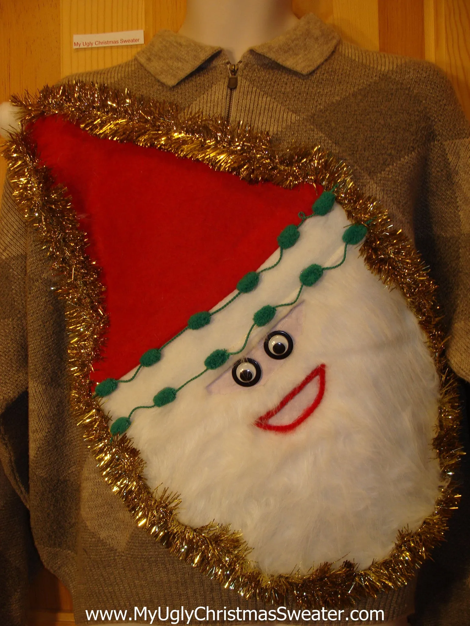 Mens XXL Wacky 3D Furry Santa Ugly Christmas Sweater