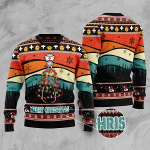 Merry Christmas Nurse Funny Vintage Colors Ugly Christmas Sweater