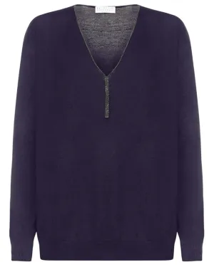 Midnight V-Neck Cashmere Silk Sweater