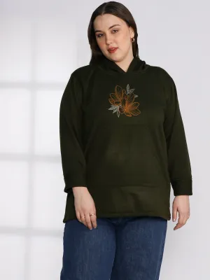 Olive Fleece Hoodie - Magnolias