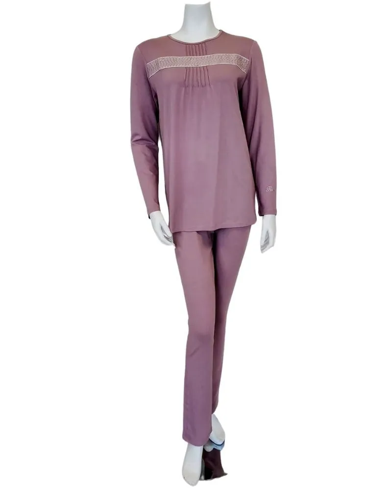 Pierre Balmingo Paris Tucks Design Mauve Modal Pajamas Set
