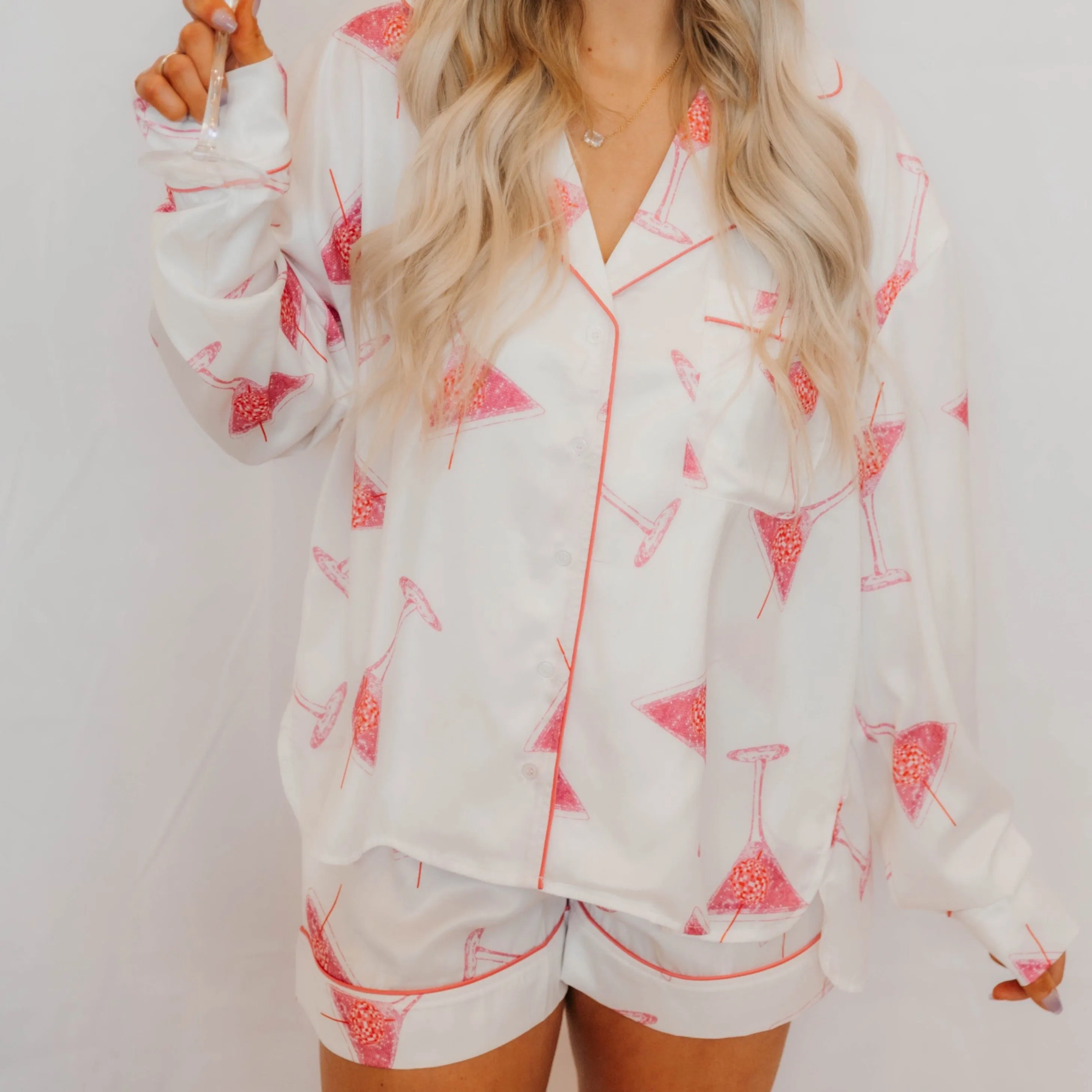 Pink Drinks Satin Pajama Set - Final Sale 25% off in cart