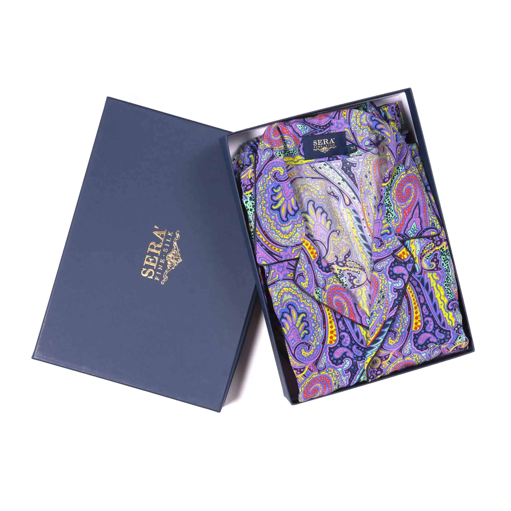 Purple and Blue Paisley Silk Pajama