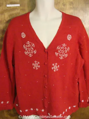Red Ugly Christmas Sweater with Snowflakes