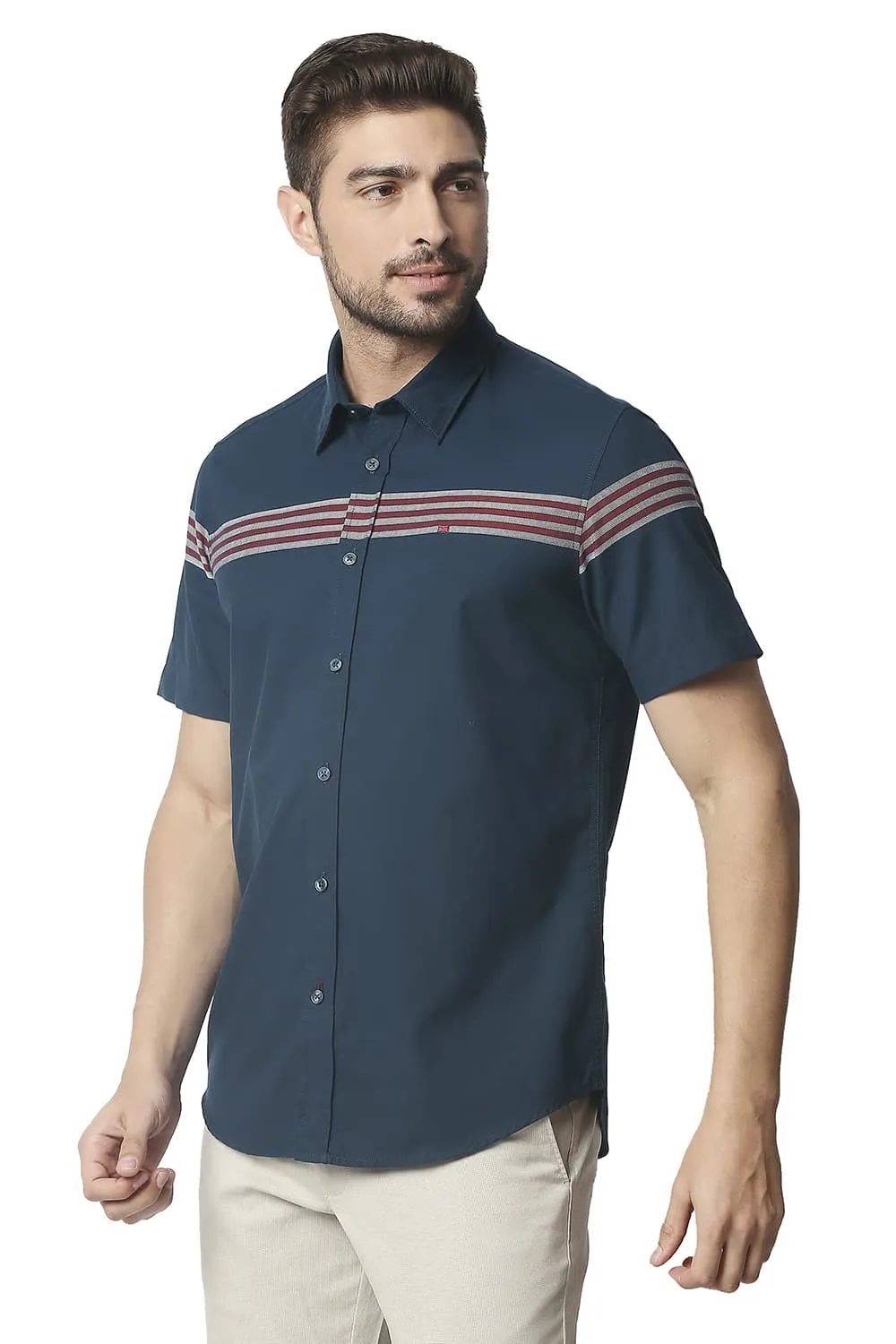 Slim Fit Oxford Eng Weft Stripe Halfsleeves Shirt