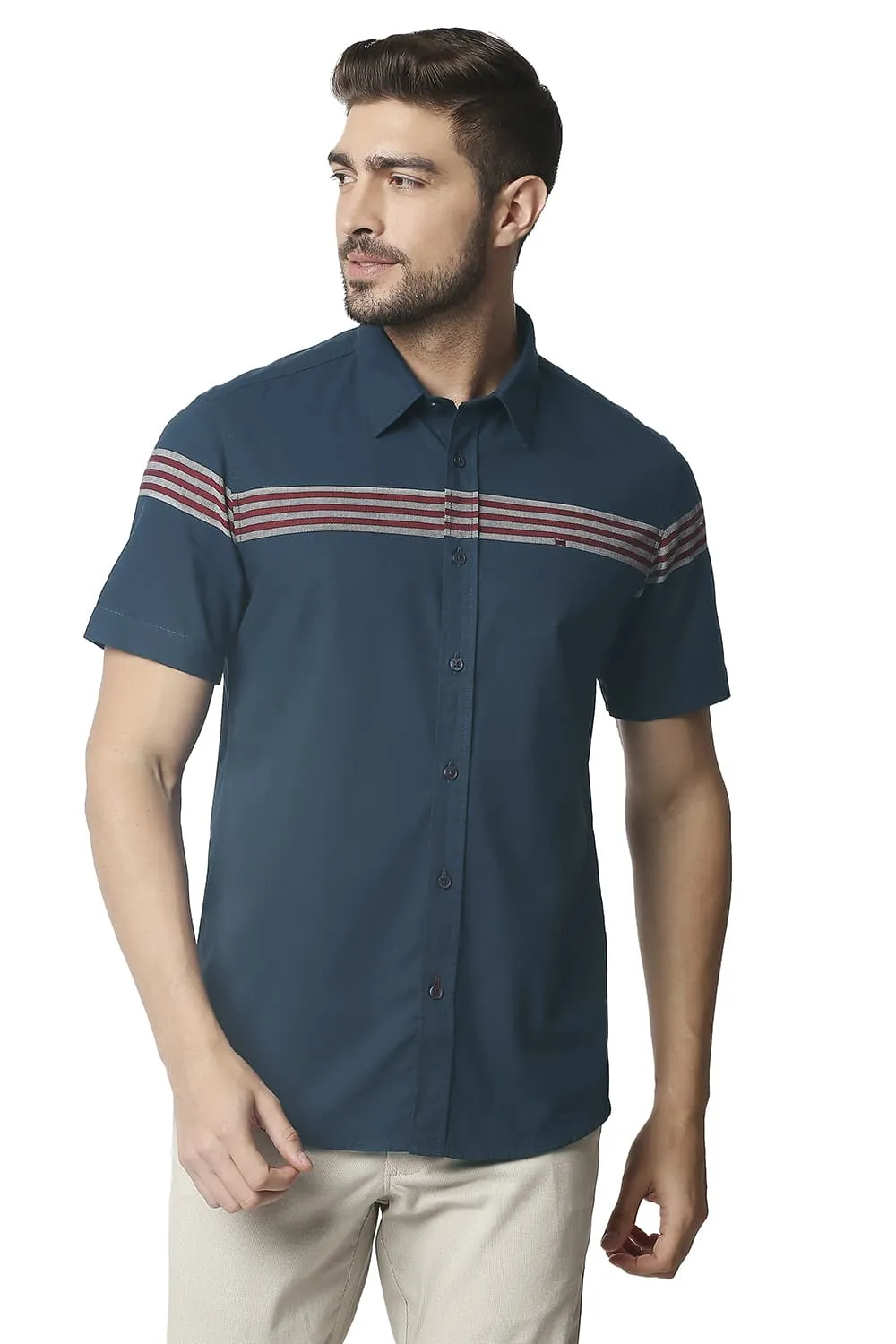 Slim Fit Oxford Eng Weft Stripe Halfsleeves Shirt