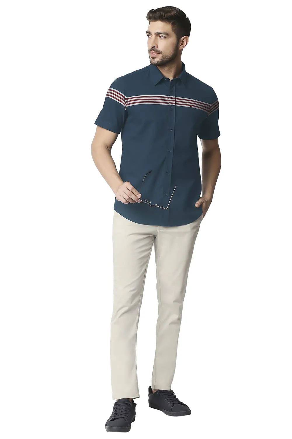 Slim Fit Oxford Eng Weft Stripe Halfsleeves Shirt