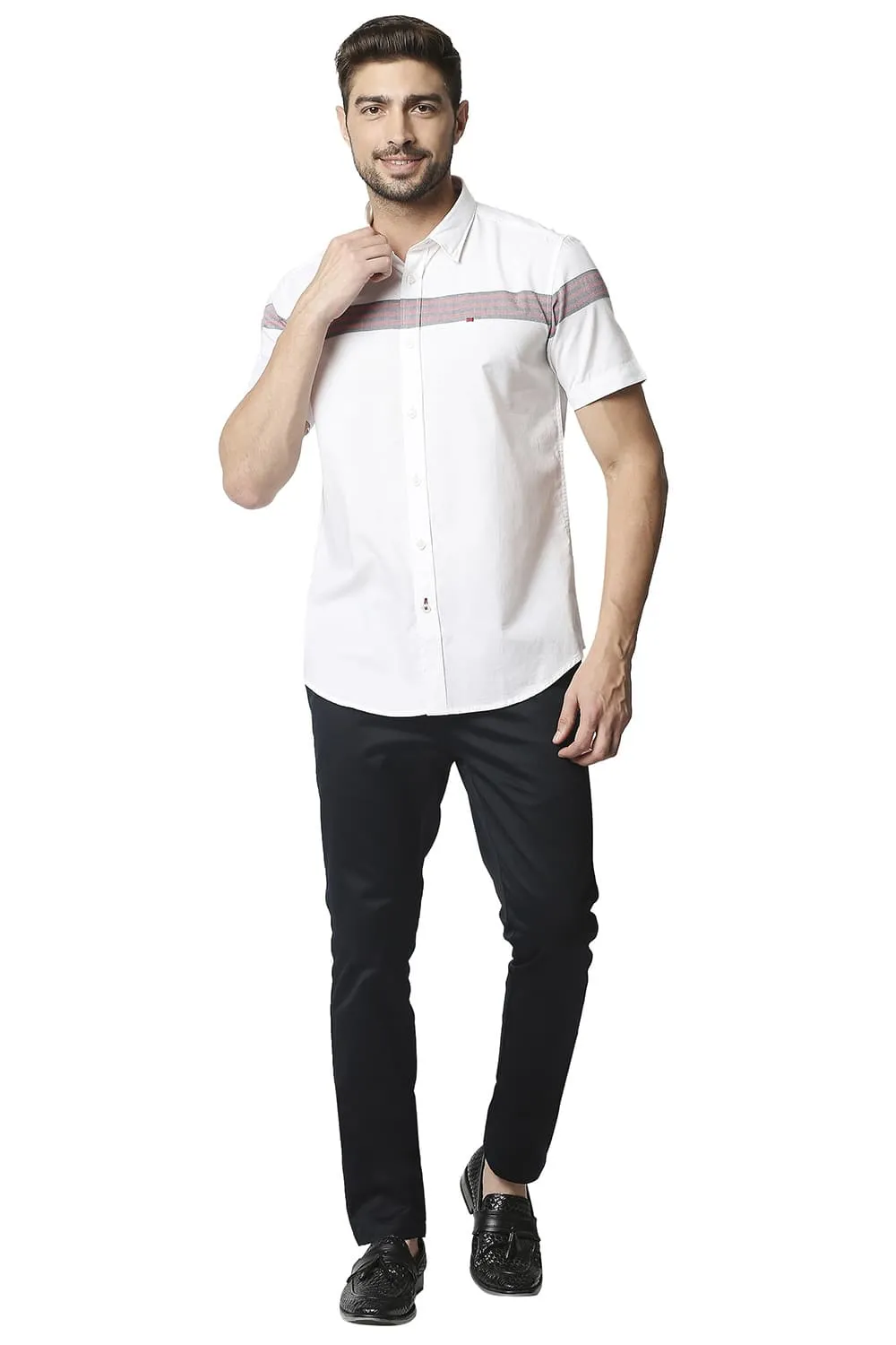 Slim Fit Oxford Eng Weft Stripe Halfsleeves Shirt