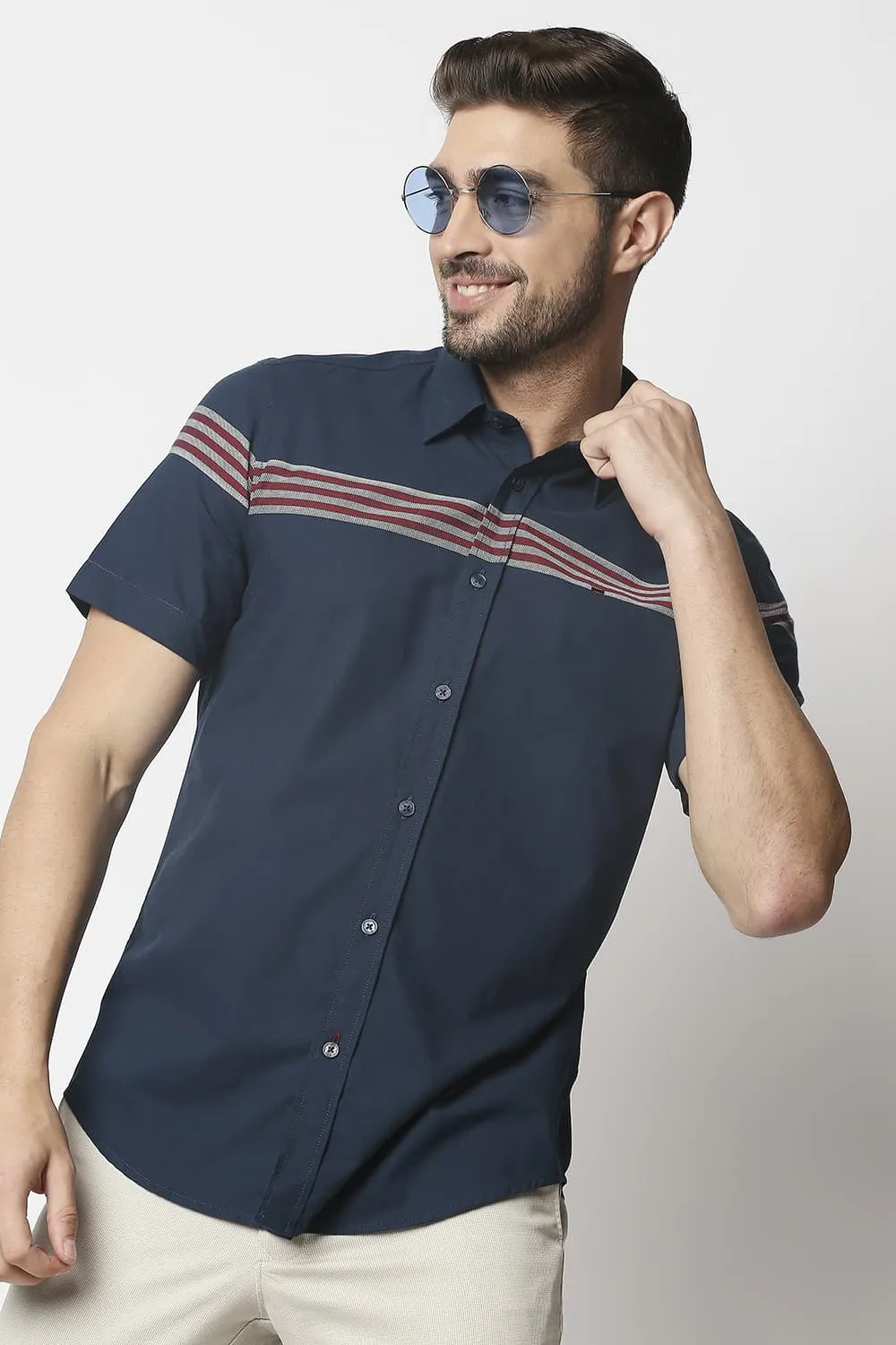 Slim Fit Oxford Eng Weft Stripe Halfsleeves Shirt