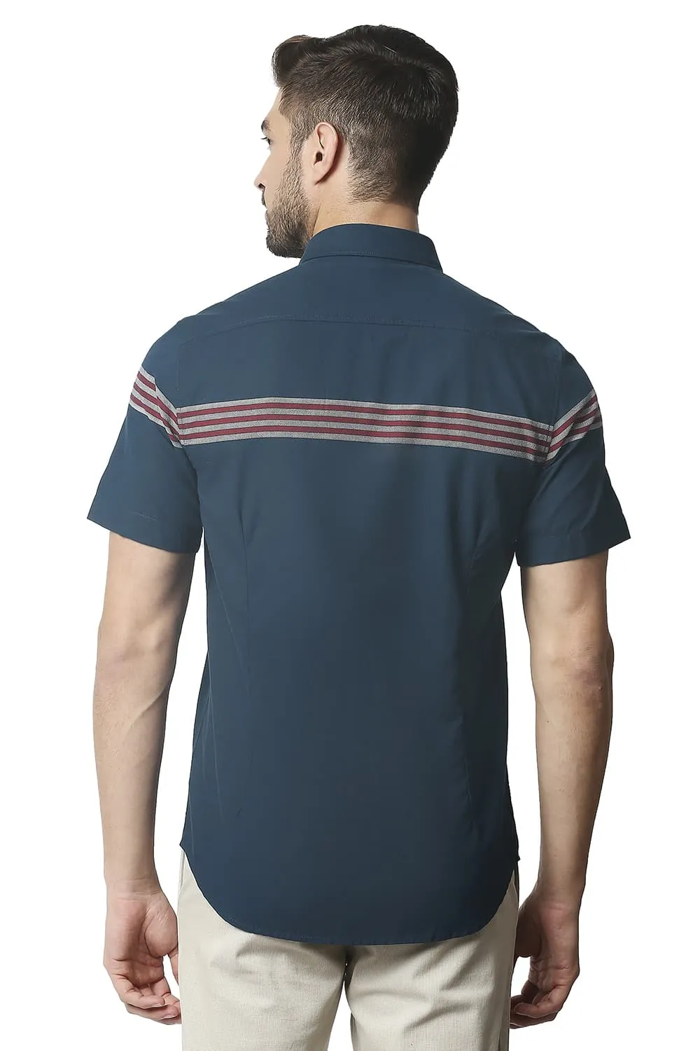 Slim Fit Oxford Eng Weft Stripe Halfsleeves Shirt