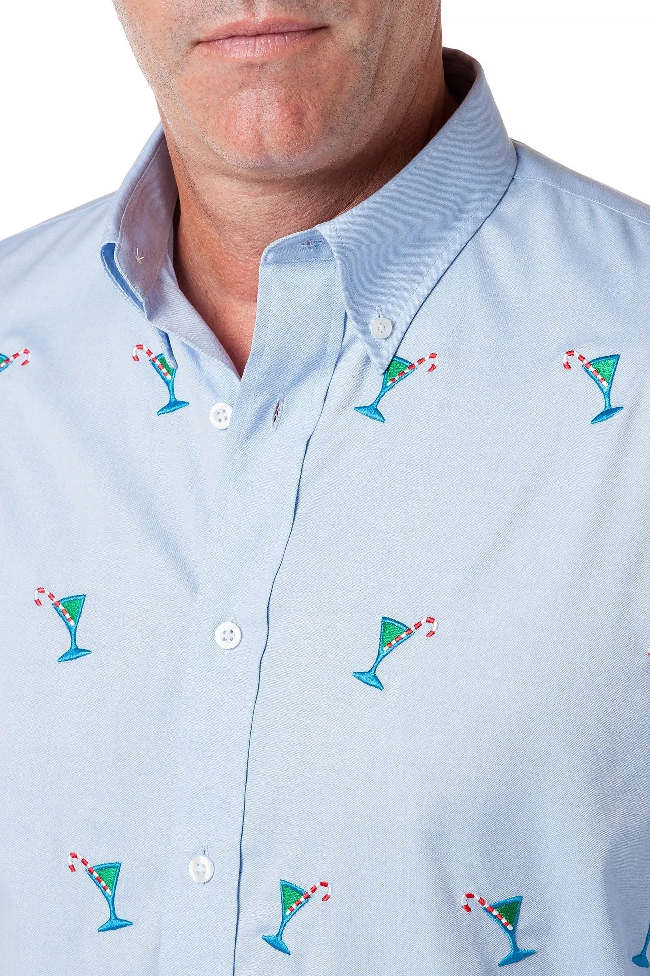 Straight Wharf Shirt Blue Oxford with Martini Candy Cane