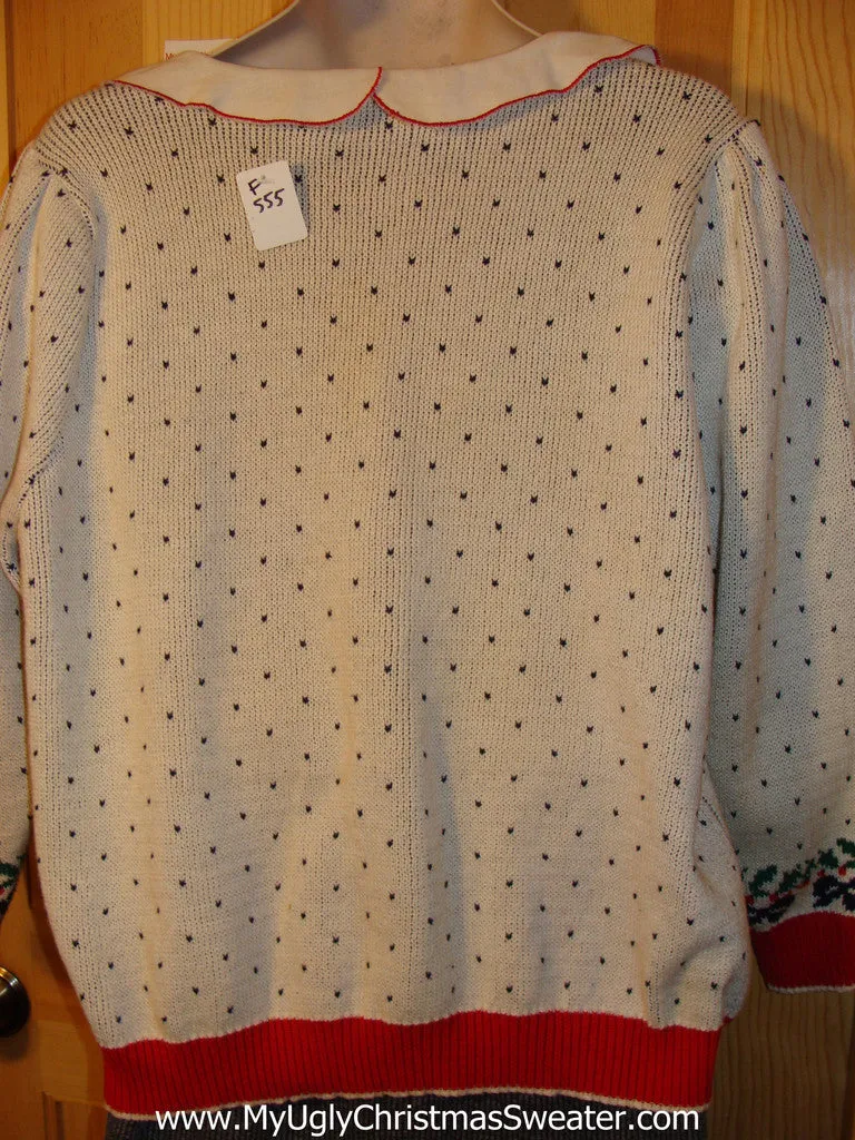 Tacky 80s Ugly Christmas Sweater with Sweet Collar and Classic Tree (f555)
