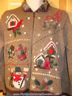 Tacky Brown Cheap Ugly Christmas Sweater with Plaid Collar (f611)