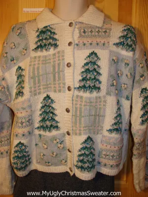 Tacky Cheap Ugly Christmas Sweater with Festive Christmas Trees (f577)
