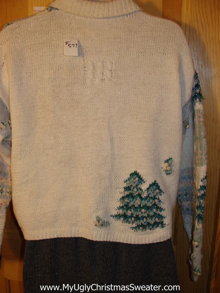 Tacky Cheap Ugly Christmas Sweater with Festive Christmas Trees (f577)