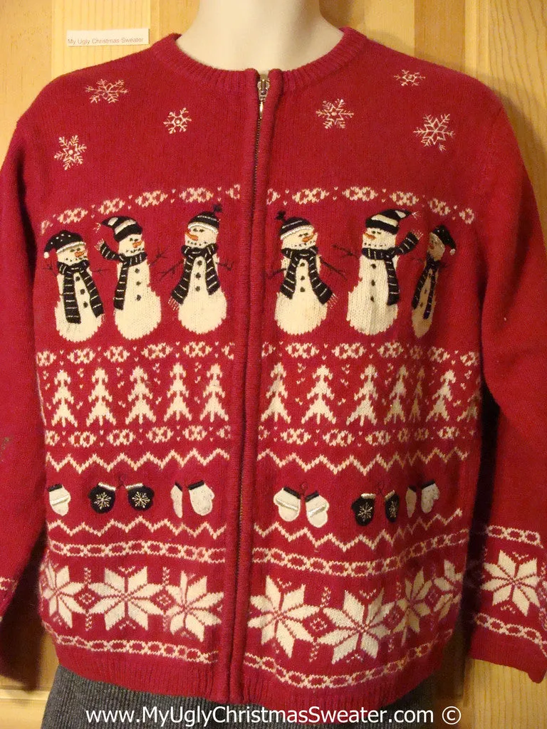 Tacky Red Sweater with Snowmen and Snowflakes (f1232)