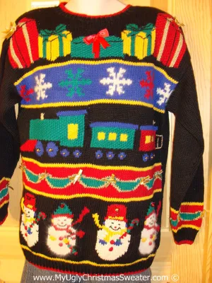 Tacky Retro 80s Classic Cheesy Holiday Sweater with Padded Shoulders (f1160)