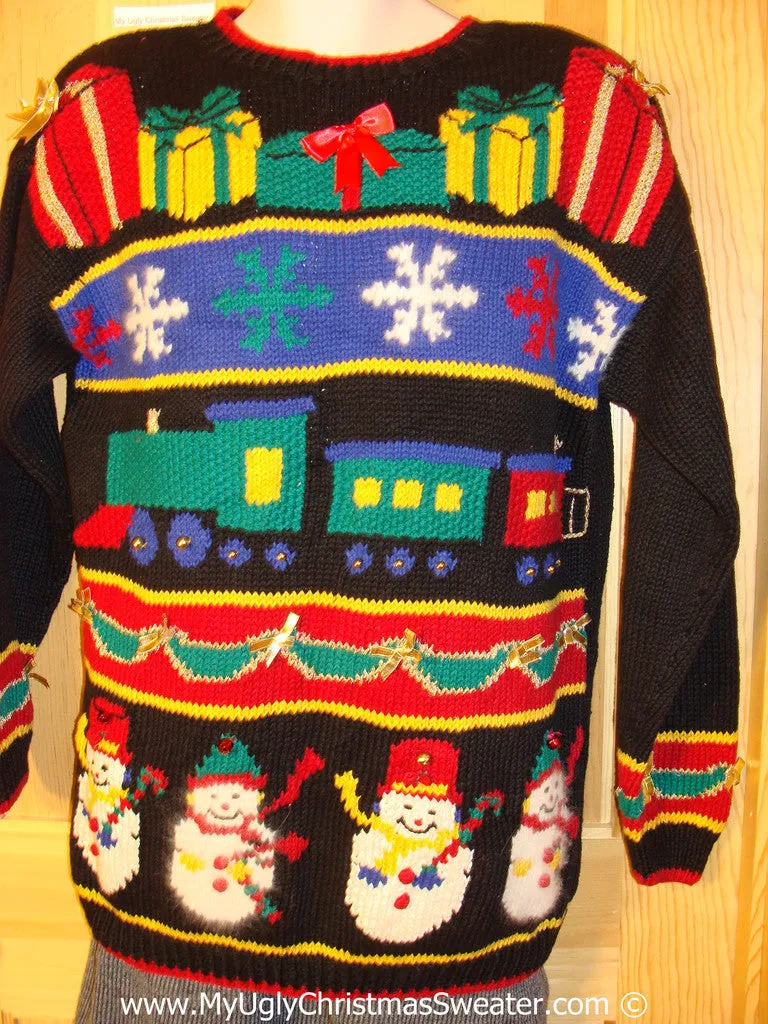 Tacky Retro 80s Classic Cheesy Holiday Sweater with Padded Shoulders (f1160)