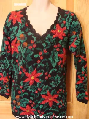 Ugliest Two Sided Ugly Christmas Sweater with Poinsettias