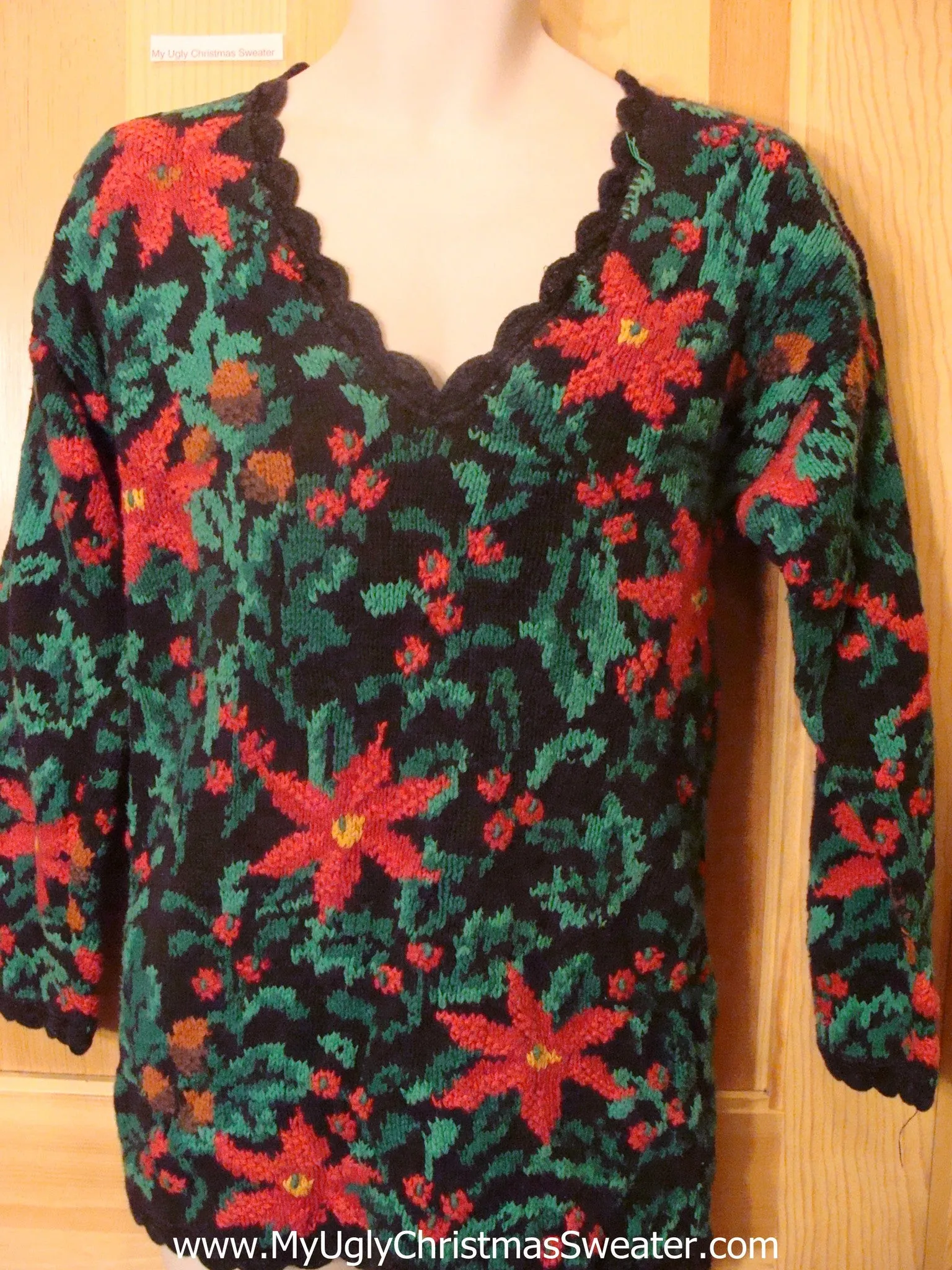 Ugliest Two Sided Ugly Christmas Sweater with Poinsettias