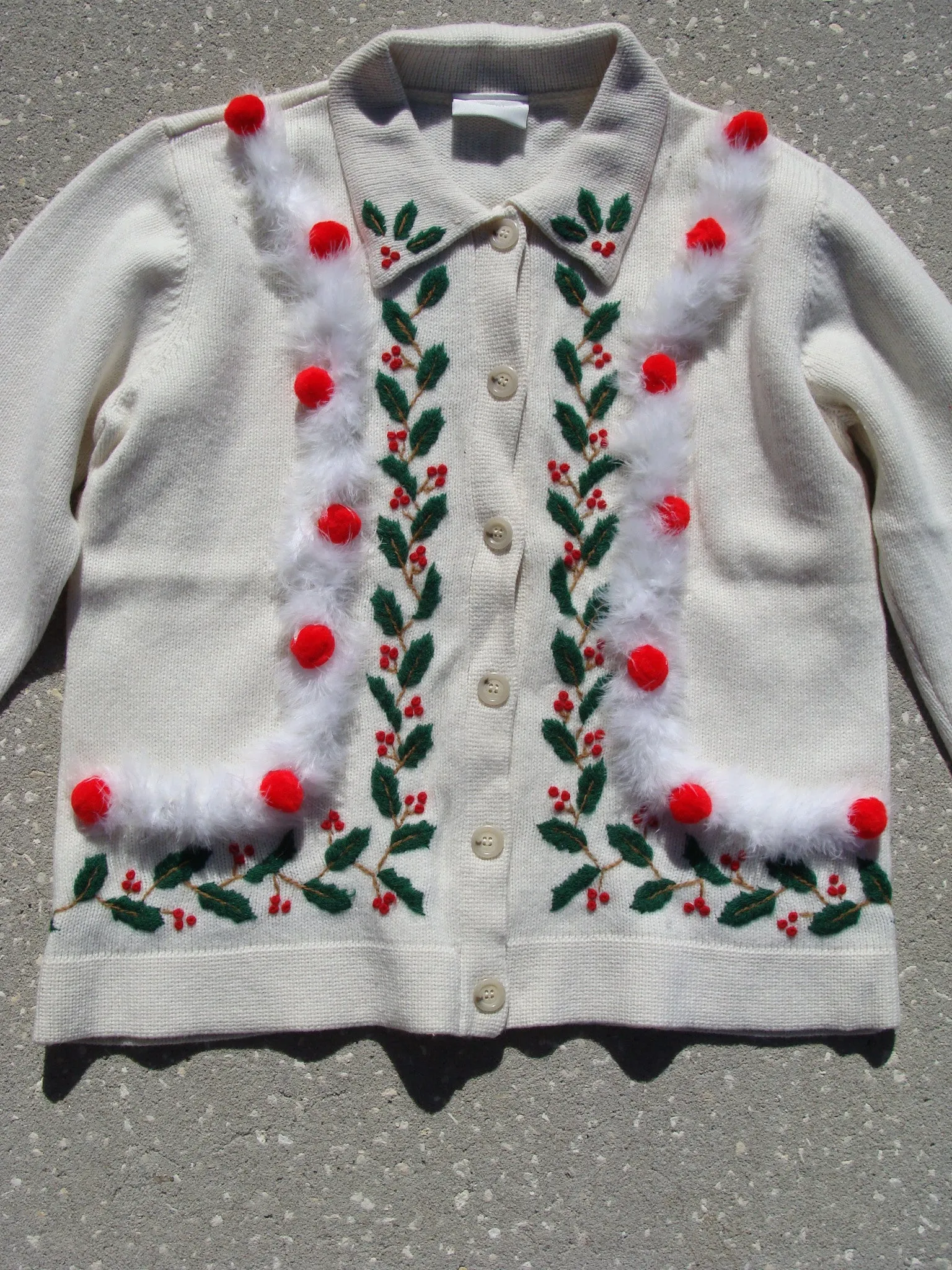 Ugly Christmas Sweater Cardigan with Green Red Ivy