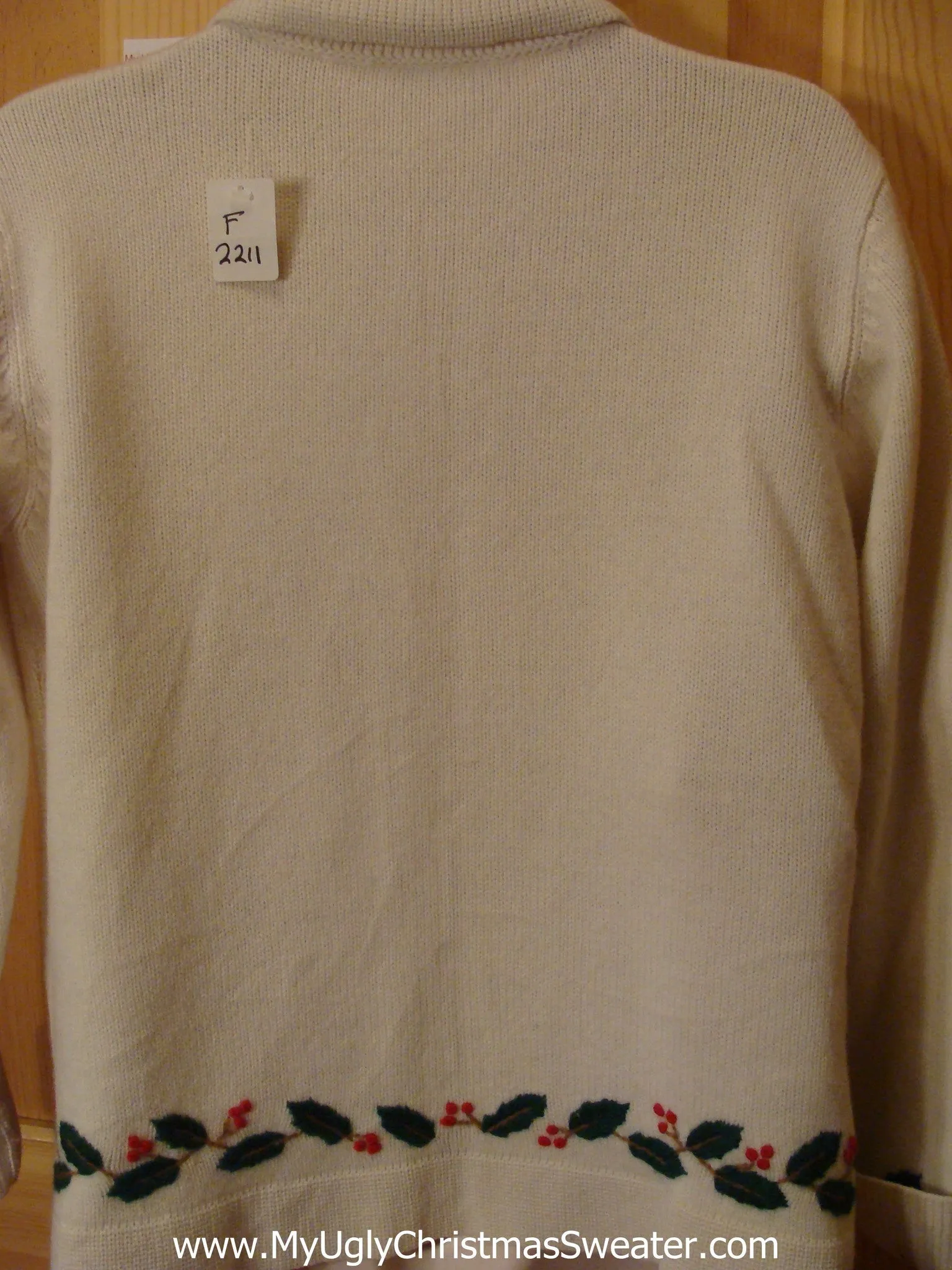 Ugly Christmas Sweater Cardigan with Green Red Ivy