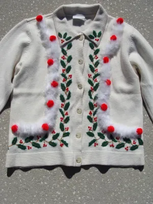Ugly Christmas Sweater Cardigan with Green Red Ivy